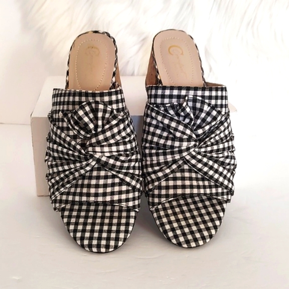 Comfort Est.1946 Gingham Twist Knot Peep-Toe Cork Heel Slide Sandals/Size 7 - Picture 2 of 10